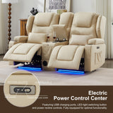 DRMBOOK RV Power Loveseat Recliner Sofa, Leathaire Fabric Wall Hugger Reclining Sofa with Console, Home Theater Seating Chair with Cup Holders, 2 Person Couch RV Furniture for Living Room, Beige DRMBOOK