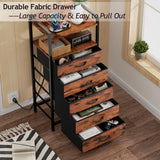 Furnulem 5 Drawer Dresser for Bedroom, Tall Nightstand with Led Light and Charging Station, Small Night Stand Bedside Table, Fabric Bins, Metal Frame, Wood Shelf, Side Furniture(Rustic Brown) Furnulem