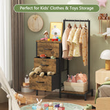 AFLUI Dresser for Bedroom with Hanging Rack, 3 Drawers Dresser for Bedroom - Rustic Brown AFLUI