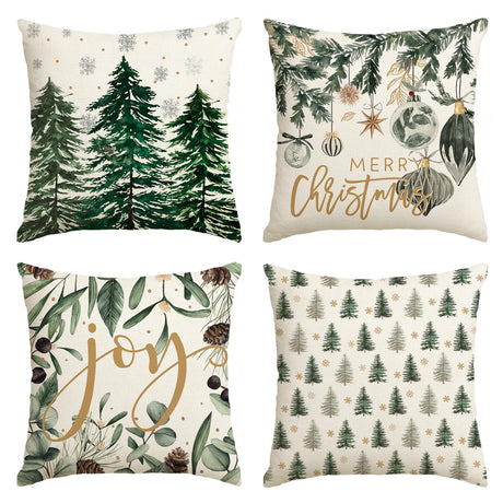 AVOIN colorlife Merry Christmas Trees Snowflake Throw Pillow Covers, 18 x 18 Inch Joy Xmas Balls Winter Holiday Cushion Case Decoration for Sofa Couch Set of 4 AVOIN colorlife