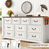 chartustriable Farmhouse 10 Drawer Dresser for Bedroom, 63” Wood Chest of Drawers with Rustic Handles, Wide Closet Dressers Organizer, Living Room, Hallway, Bedroom Furniture, Antique White chartustriable