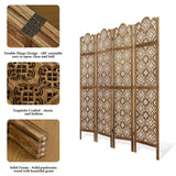 Svimi 5.75Ft Room Divider Wood Carved Wall Divider Indoor Folding Portable Partition Screen for Home Office Garden Terrace - 4 Panel (Antique Brown) Svimi