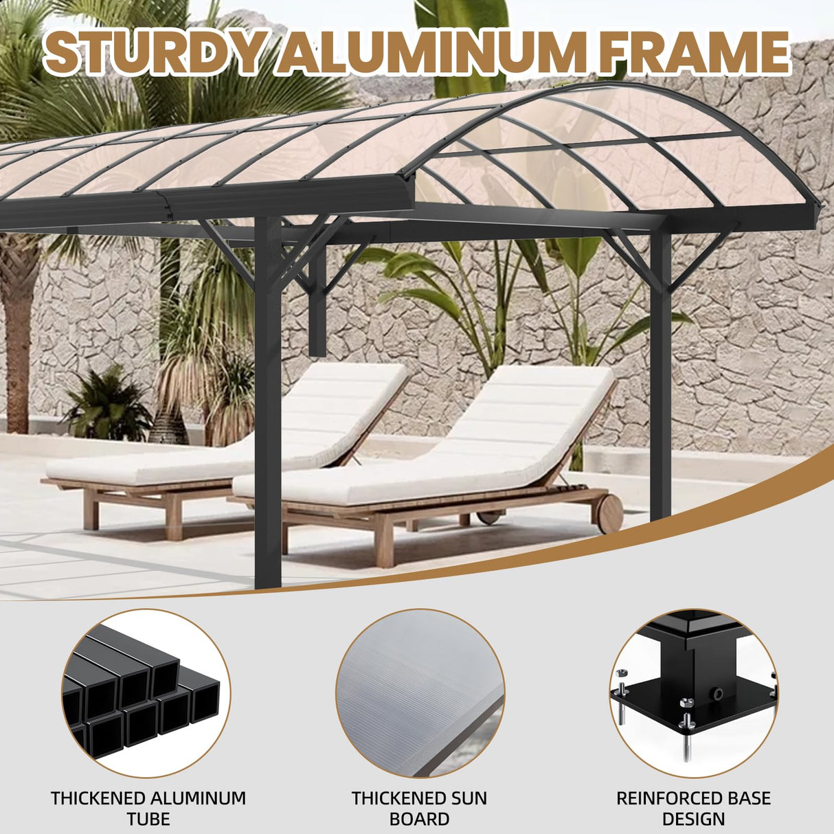 BUPPLEE Heavy Duty Metal Carport Kit 10 x 15 ft, Aluminum Carport with UV50+Resistant PC Sunlight Panels,Sturdy Metal Carports for Cars, Boats,Outdoor Storage Shed,Anti Rust Awning,Snow BUPPLEE