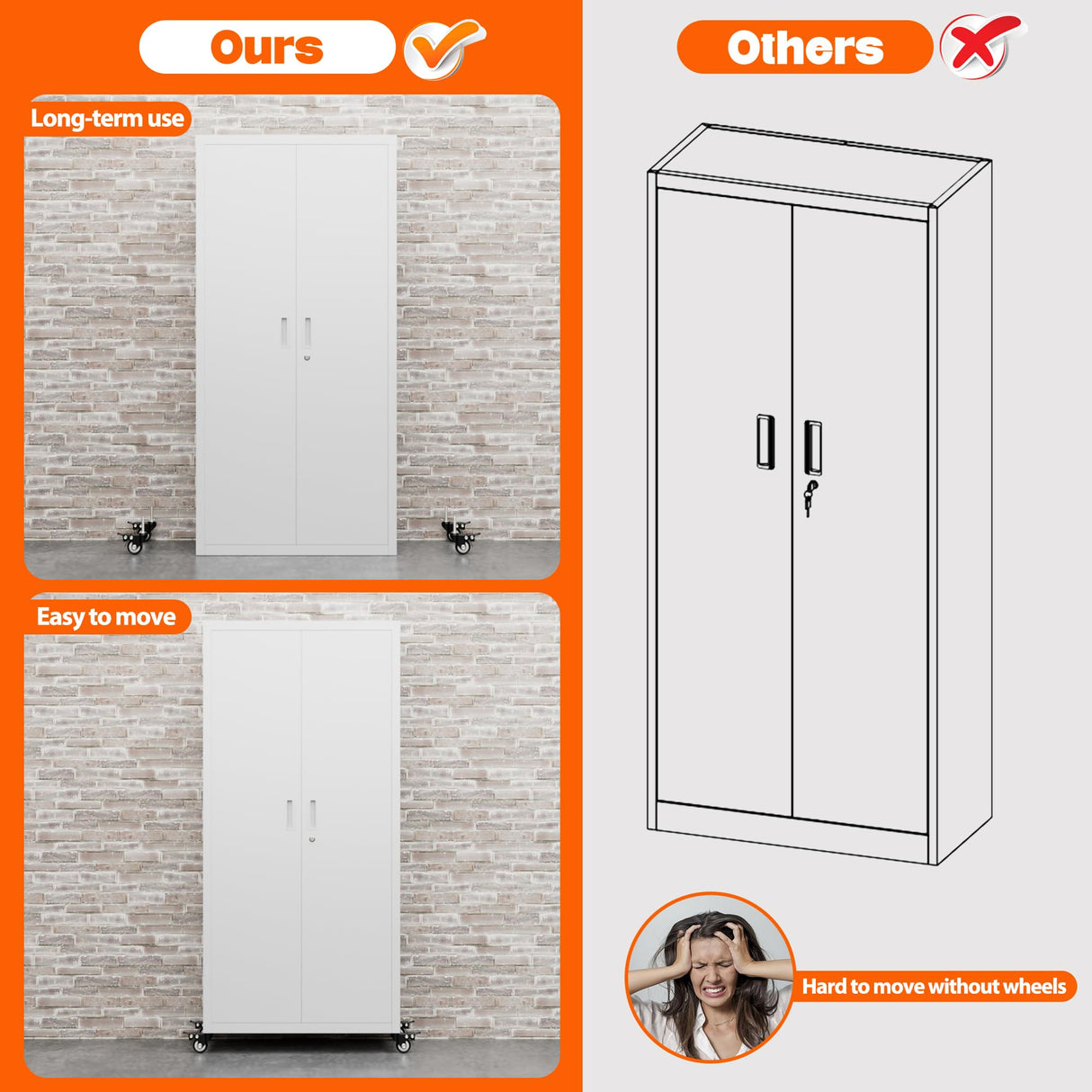 GangMei Metal Storage Cabinet with Wheels, 73" H Rolling Garage Cabinets with Locking Doors and Adjustable Shelves for Home Office, Basement, Pantry, Workshop(White) GangMei