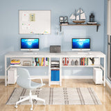 Tribesigns 78-Inch Rustic Double Desk with Bookshelf for Two-Person Workstation in White Tribesigns