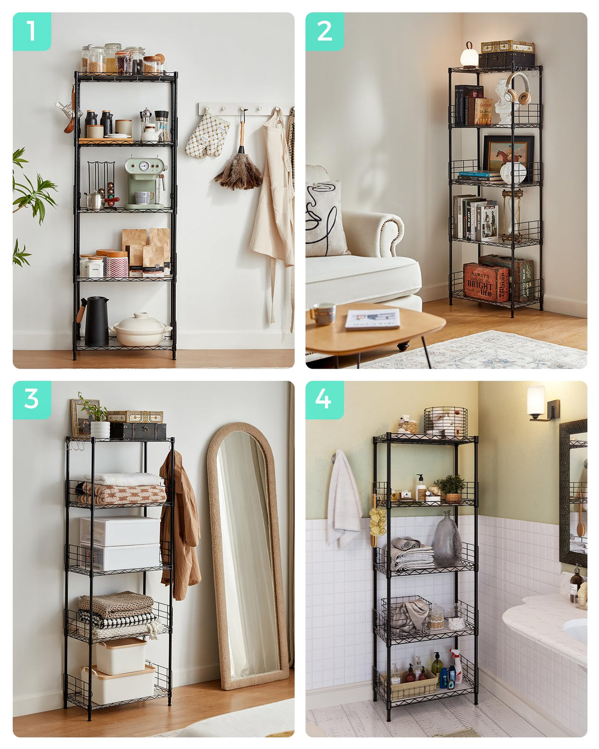 LINSY HOME Pantry Storage Shelves, 5-Tier Adjustable Heavy Duty Metal Storage Shelf, 59" Tall Standing Shelf, Upgrade Steel Wire Rack Organizer for Kitchen, Bathroom, Garage, Living Room, Black LINSY HOME