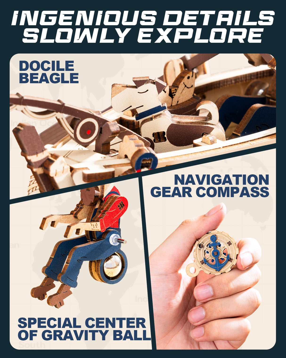 ROKR 3D Wooden Puzzles for Adults,Gravity Swing Ocean Fisher Model kit, 161Piece 3D Puzzles for Adults ROKR