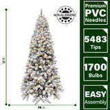 Fraser Hill Farm 12-Ft. Alaskan Pine Flocked Artificial Christmas Tree with Warm White LED Lights and Stand, Prelit Foldable Fake Tree with Realistic Snowy Foliage for Home Decoration Fraser Hill Farm
