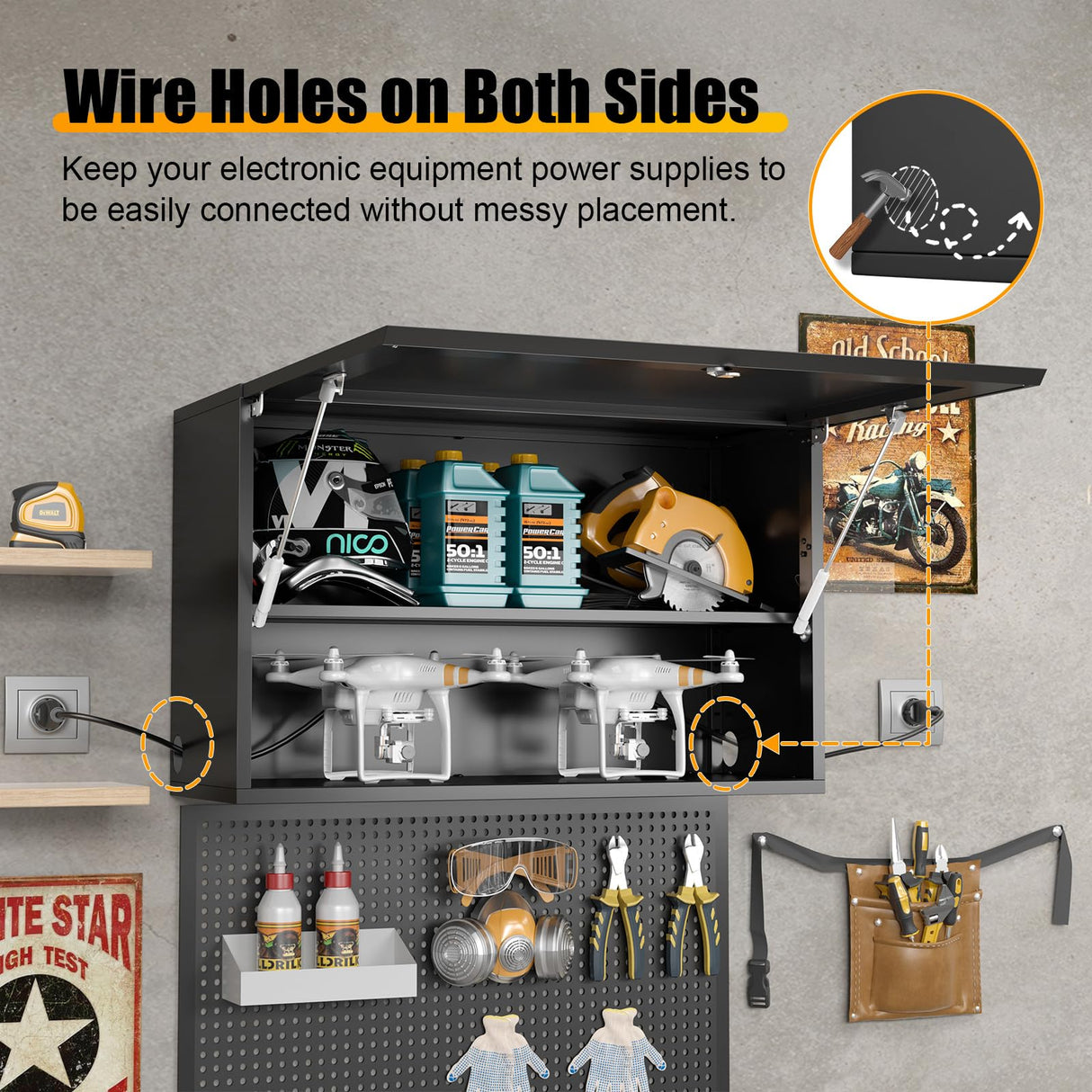 MetalMax Metal Wall Storage Cabinet with Adjustable Shelf Wall Mount Garage Cabinet Flip Up Cabinet Steel Metal Cabinet Trailer Cabinets Work Shop Wall Cabinet Lockable Tool Cabinet Assembly Required MetalMax