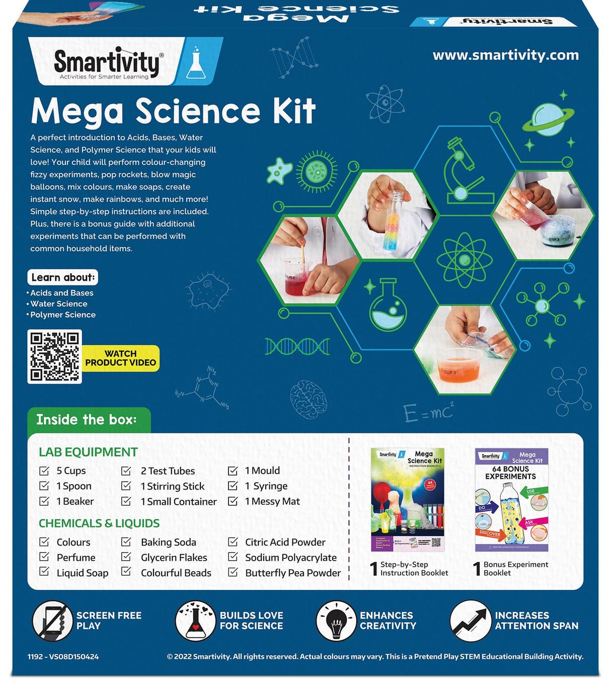 Smartivity Mega Science Kit 108 Mind-Blowing Chemistry Science Experiment Kit for Boys & Girls Age 6,8,10,12,14 Years Old Kids Safe & Non Toxic Chemistry Kit Stem Educational Toys Smartivity