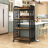 4-Tier Kitchen Bakers Rack with Power Outlet and Rolling Wheels, Microwave Stand with Storage, Adjustable Kitchen Shelves Freestadning, Coffee Bar Station, Bakers Rack for Spices, Pots and Pans, Brown BINGO CHERRY