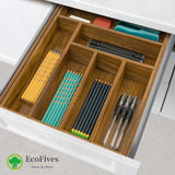 Luxury Acacia Kitchen Drawer Organizer - Silverware Organizer - Utensil Holder and Cutlery Tray with Grooved Drawer Dividers for Flatware and Kitchen Utensils (8 Slot), 17*12.4*2 inch EcoFives