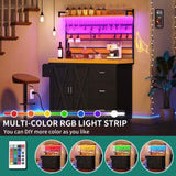 YITAHOME Bakers Rack with Power Outlet and LED Light, 53 Inch Microwave Stand with Storage Cabinet Thickened Counter, Farmhouse Coffee Bar Cabinet on Wheels Tall Shelf for Spices, Cups, Pots, Black YITAHOME