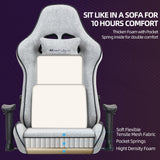 Mondschein Gaming Chair with Pocket Spring, Fabric Office Chair Massage Computer Chair with Footrest, High Back Ergonomic Reclining Desk Chair Racing Game PC Chair Adjustable Armrest Headrest (Grey) Mondschein