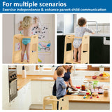 Bateso Basic Wooden Toddler Tower with Detachable Net, 3 Adjustable Height Toddler Kitchen Stool with Non-Slip Mats, Step Stool for Toddler, Toddler Step Stool for Kitchen Counter, Bathroom Sink Bateso