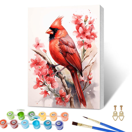 SKRYUIE Framed Paint by Numbers Kits for Adults Bird, Acrylic Flower Oil Painting by Numbers Kits for Beginner with Paintbrushes Brushes Art Canvas for Home Decor 7.87x11.81 inch / 20x30 cm v8 SKRYUIE
