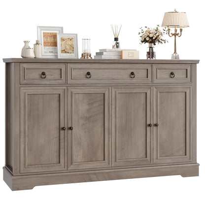 finetones Buffet Cabinet with Storage, 55.1" Large Sideboard Buffet Cabinet, White Kitchen Cabinet with 3 Drawers and 4 Doors, Wood Coffee Bar Cabinet for Kitchen Dining Room, Ash Grey - WoodArtSupply