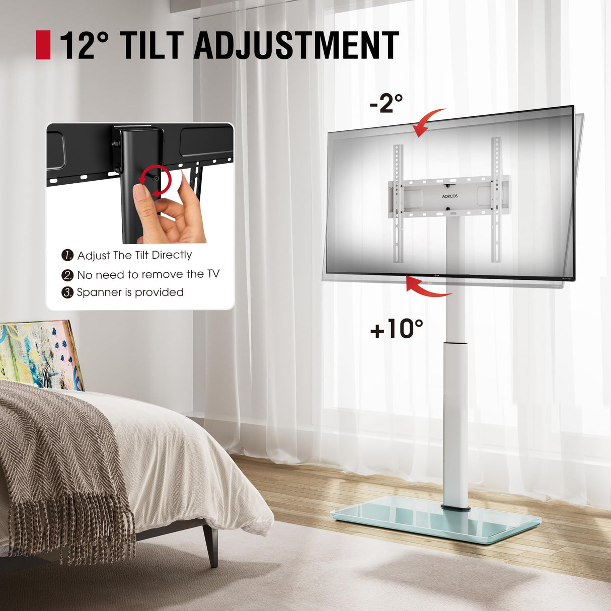 AOKCOS Swivel TV Floor Stand for 32-65 Inches TVs, 8 Level Height Adjustable Corner Small TV Stand Mount for Living Room/Bedroom, Holds up to 88 lbs,MAX VESA 400x400mm,White AOKCOS