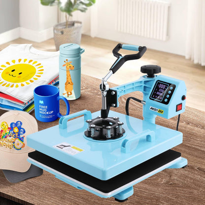 WHUBEFY Heat Press,15x15 Shirt Press Machine 8 in 1 with 30Oz Tumbler Attachment Sublimation Machine Digital Slide Out Sublimation Heat Transfer Machine, Heat Press for T-Shirts Mugs Caps Plates,1400W