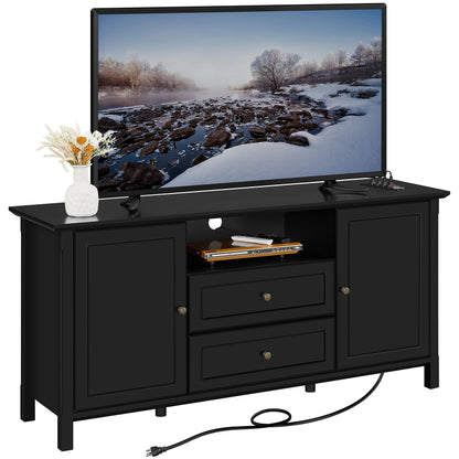 Yaheetech Black TV Stand with Drawers for TVs up to 65 Inch, Media Entertainment Center with Power Outlet & Storage Space, Modern Elegant TV Console for Bedroom & Living Room