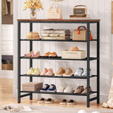 usikey 5-Tier Shoe Rack, Industrial Shoe Storage Organizer for 12-16 Pairs of Shoes, Metal Shoe Shelf with Wooden Top, Shoe Stand with 3 Metal Shelves for Entryway, Hallway, Closet, Rustic Brown usikey