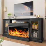 oneinmil 36 Inch 3-Sided Glass Fireplace TV Stand for TVs up to 80", Rustic Media Entertainment Center Console Table with Glass Door Closed Storage, Set of TV Table, Black oneinmil