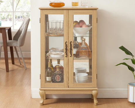 LKTART Glass Display Cabinet with Light,Small Curio Showcase Art Display Case,China Cabinet with Tempered Glass Doors and Shelves,Glass Storage Cabinet for Collectibles,Included Bulb Light Oak LKTART