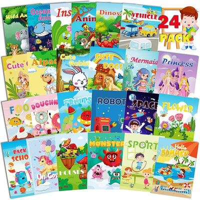 Aannanl 24 Mini Coloring Books Suitable for Kids Ages 2-4 and 4-8,Small Party Gifts,Bulk Birthday Gifts,Gift Bag fillers,School Classroom Activities Include Dinosaurs,Pets,Mermaids,Animal,Princess