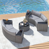 ABCASA Patio Sectional Furniture Set, 8 Pieces Half-Moon Patio Furniture Set with Side Table, Curved Outdoor Sofa Set, Wicker Rattan Patio Conversation Set for Porch,Backyard (Grey,Without Pillows) ABCASA