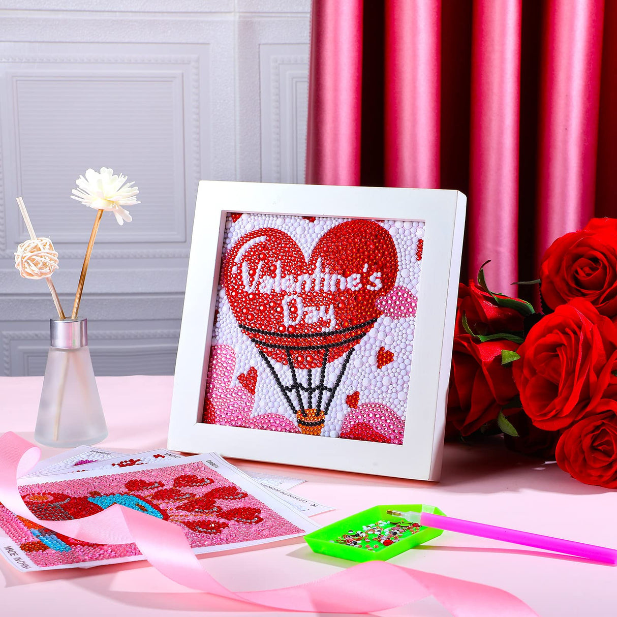 9 Pcs Christmas 5D Diamond Painting Kits - Valentine's Day Round Drill 5D Diamond Heart Craft Handmade Square Drill Diamond Painting Art (Heart Style) Charniol