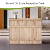 LITTLE TREE 57-Inch Reception Counter, Boho Style Front Desk, Modern Checkout Counter, Reception Desk for Retail, Lobby, Salon, Office, Oak LITTLE TREE