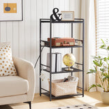 MAHANCRIS Bakers Rack with Power Outlet, Microwave Stand with Hooks, Multifunctional Storage Rack, Coffee Bar with Enclosure, Kitchen Storage Shelf, for Kitchen, Dining Room, Black BRHB40E01 MAHANCRIS