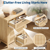 IDEALHOUSE Fluted 4 Drawers Dresser for Bedroom, 35.4" Tall Chest of Dressers for Closet, 4 Fluted Drawers with Metal Handle, Clothes Storage Cabinet for Bedroom, Nursery, Living Room, Natural Oak IDEALHOUSE