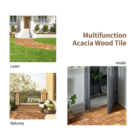 Giantex 10 PCS Interlocking Patio Deck Tiles, 12 x 12in Acacia Hardwood Outdoor Flooring Tiles, 10 sq.ft Wood Composite Deck Flooring Pavers for Outdoor Indoor, Tools Free Assembly, Checker Pattern Giantex