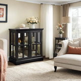 CKEASEAN 32" H LED Accent Curio Cabinet with 7 Color Lights for Collectibles, Modern Storage Cabinet with Tempered Glass Doors, Sideboard Buffet Case with Smartphone-Controlled Lights (Black) CKEASEAN