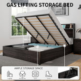 LUXOAK Queen Size Black Lift Up Storage Bed with Charging Headboard and Easy Assembly LUXOAK