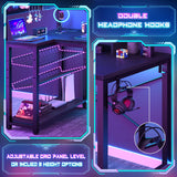 Homieasy Small Gaming Desk with Power Outlets Pegboard LED Light, 43 Inch L Shaped Computer Desk with Monitor Stand Storage Shelves, Reversible Corner Desk with Headset Hooks, Carbon Fiber Black Homieasy