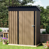 Grovellis 3x5 FT Outdoor Metal Storage Shed, Single Door, 1 Clear Window, Tool Shed for Garden, Patio, Backyard Brown Grovellis