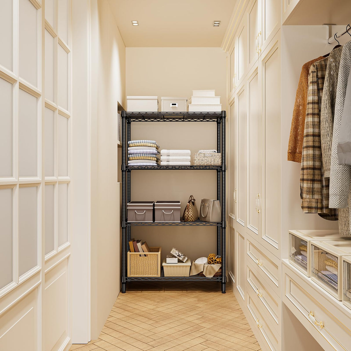 M MZG 1000 lbs 4 Tier Shelf Metal Storage Shelves Shelving Wire Rack Heavy Duty Closet Organizers for Garage Kitchen Bathroom Laundry Black 15.7" D x 33.5" W x 59.5" H M MZG