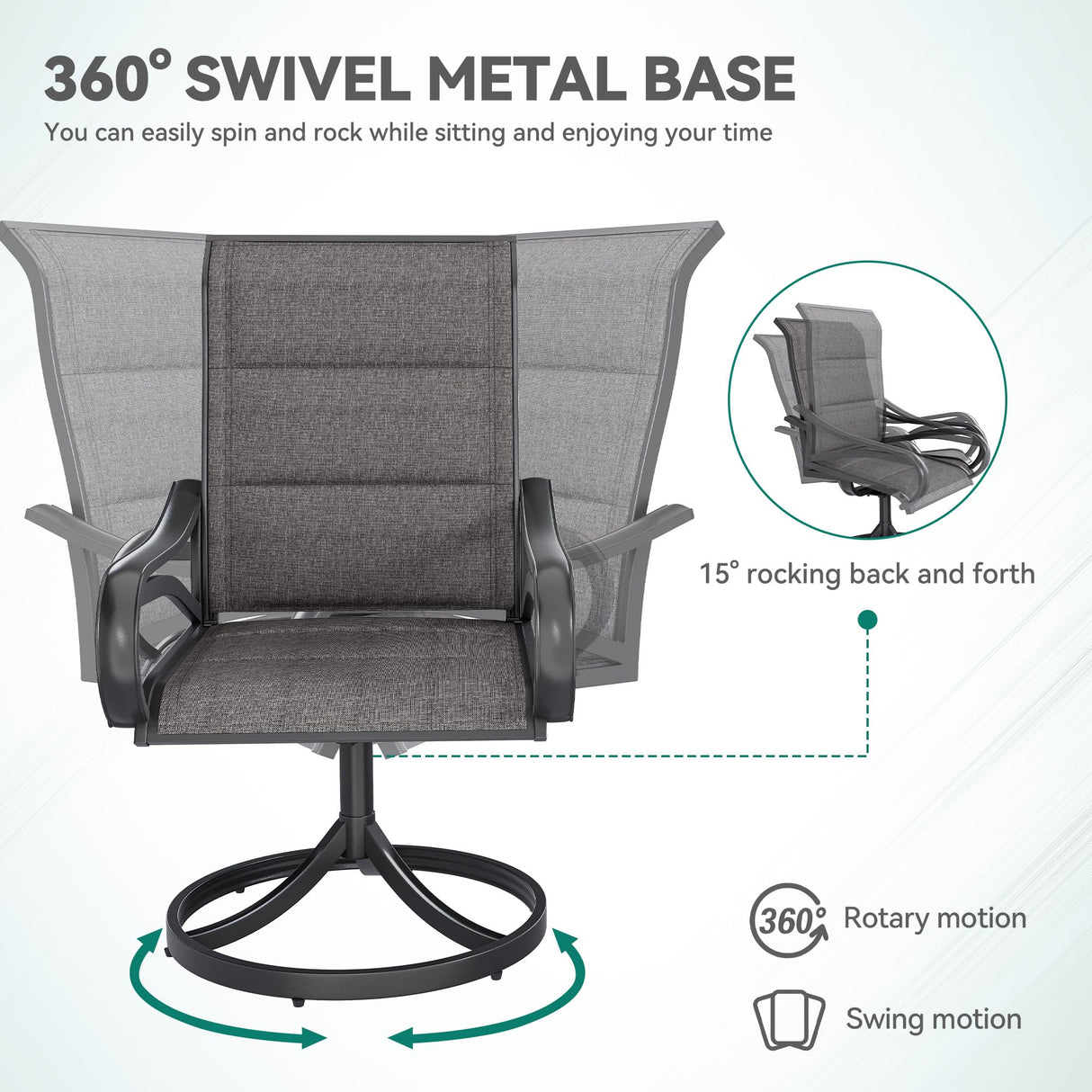 DWVO 4 Set Padded Outdoor Swivel Chairs, Exclusive Swivel Patio Chairs w/Sturdy Metal Frame & Cozy Padded High Back, All Weather Patio Swivel Chairs for Backyard Deck Garden, Gray DWVO