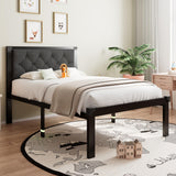 Einhomn Twin Bed Frame, Platform Metal Bed Frame with Button Tufted Linen Upholstered Headboard, Sturdy Steel Slats, 12" Underbed Storage, No Box Spring Needed, Dark Grey Einhomn