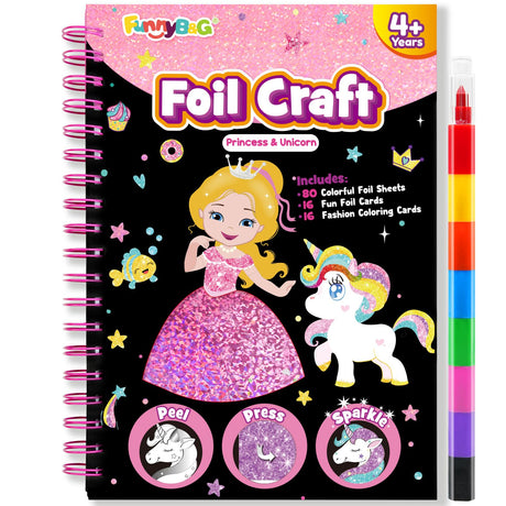 FUNNYB&G Foil Art Craft Activity for Kids - Gift for Girls Crafts for Kids Fun Art Supplies DIY Creative Travel Toy, Birthday Gift Party Favor Toys for Girls Boys 4 5 6 7 8 9 Years Old(Princess) FUNNYB&G