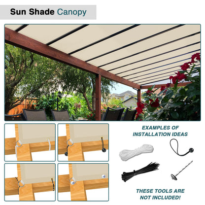 ECOOPTS 8' x 18' Waterproof Sun Shade Sail Rectangle Straight Edge Canopy Cover with Grommet UV Blockage for Outdoor Patio Pergola Backyard Garden (Beige)