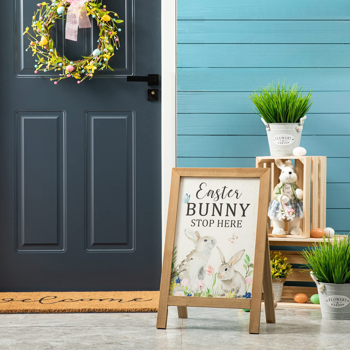 Glitzhome 24”H Easter Wooden Porch Sign, Bunny Sign Decor Rustic Rabbit Decoration Welcome Porch Decor for Easter Yard Entryway glitzhome