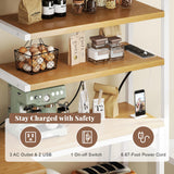 iabifo L-Shaped Bakers Rack with Power Outlet, 6-Tier Microwave Stand with Open Storage, Kitchen Shelf with Hooks, Coffee Bar with Wire Basket, White iabifo