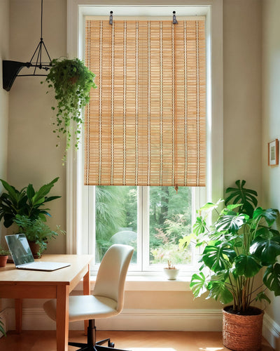 Erfolkerz 35" Wx72 H Bamboo Blinds Roller Shades for Indoor Windows, Blackout Bamboo Curtain Roll Up wiht Cord, Privacy Roman Shade for Interior/Exterior Windows, Mounting Hardware Included