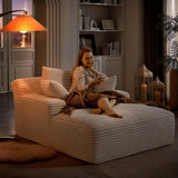 GNIXUU Oversized Chaise Lounge Chair Indoor, Comfy Fluffy Lounge Sofa Upholstered Sleeper Sofa Couch with Throw Pillows and Armrests, Corduroy Plush Cloud Chair for Living Room, Beige GNIXUU