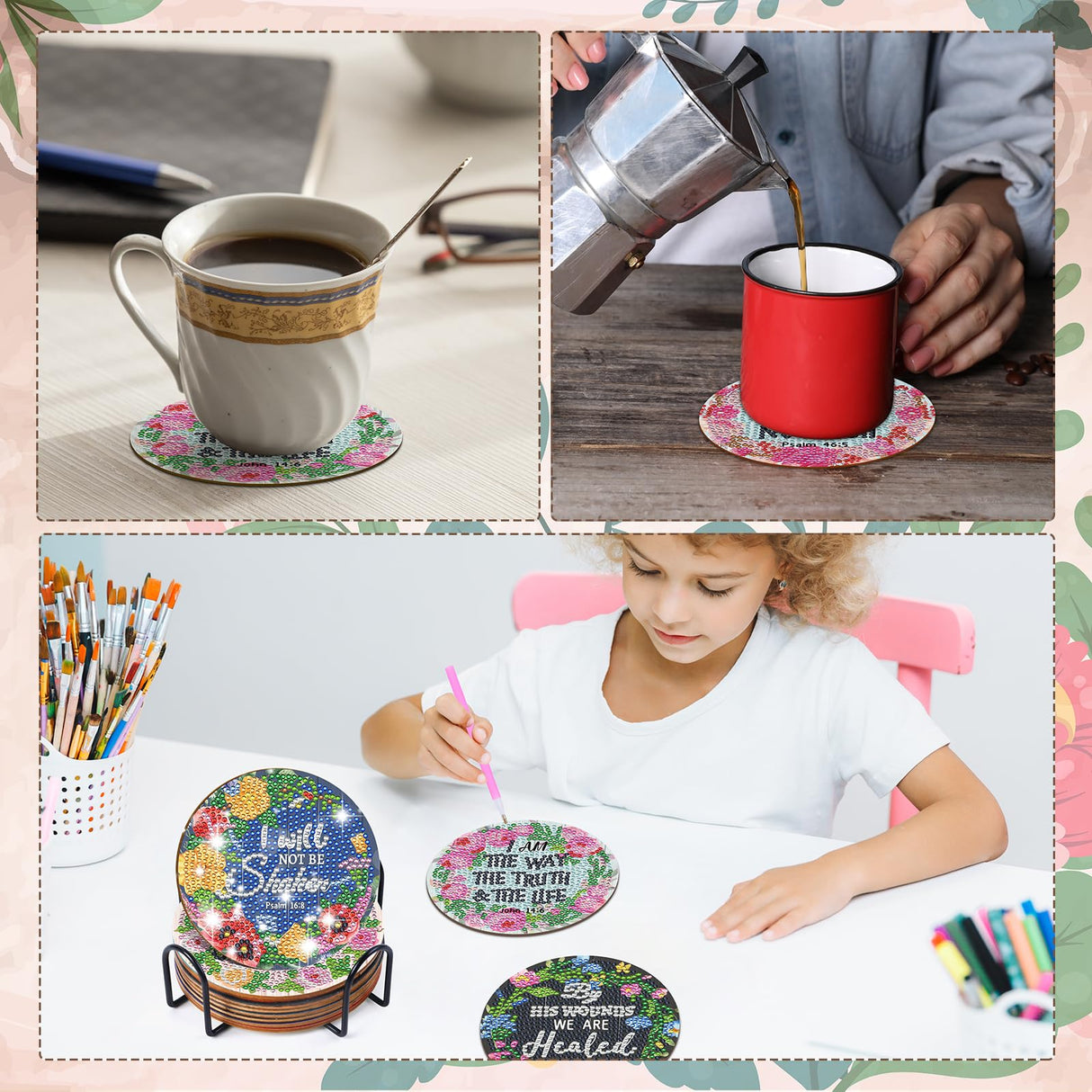 Sitsink Christian Diamond Painting Coasters - 8 Pcs Christian Bible Verse Diamond Art Coasters Kit, DIY Diamond Dot Coasters Kits for Adults, Bible Verse Diamond Painting Coasters Kits with Holders Sitsink