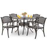 NUU GARDEN 5 Piece Outdoor Patio Dining Set, Cast Aluminum Round Dining Table with Umbrella Hole and Patio Dining Chairs for Patio, Garden, Backyard, Balcony, Black with Bronze Edge NUU GARDEN