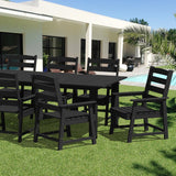 LOUNZY 9 Pieces Patio Dining Sets, Outdoor HDPE Furniture Set for 8 w/ 2" Hole Cut-Out Dining Table with 8 Patio Chairs(2 W/Armrest, 6 w/o Armrest), Black LOUNZY